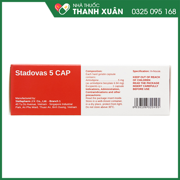 Stadovas 5mg trị tăng huyết áp, đau thắt ngực